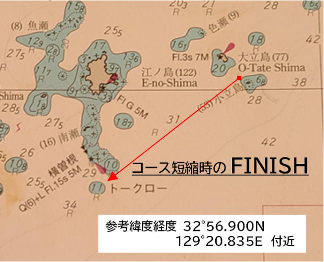 奈良尾ヨットレースコース短縮時フィニッシュライン